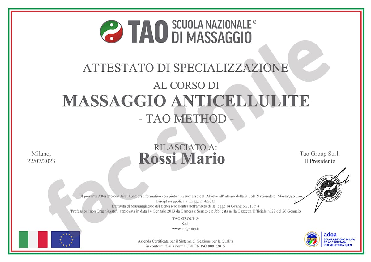 Attestato Corso Massaggio Anticellulite