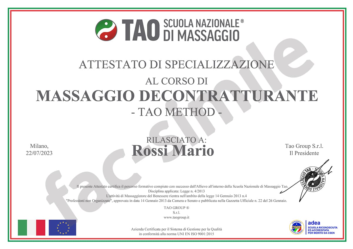 Attestato Corso Massaggio Decontratturante