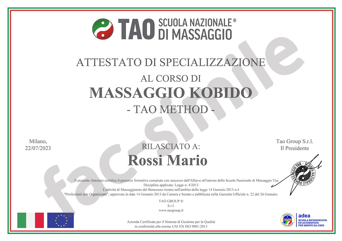 Attestato Corso Massaggio Kobido