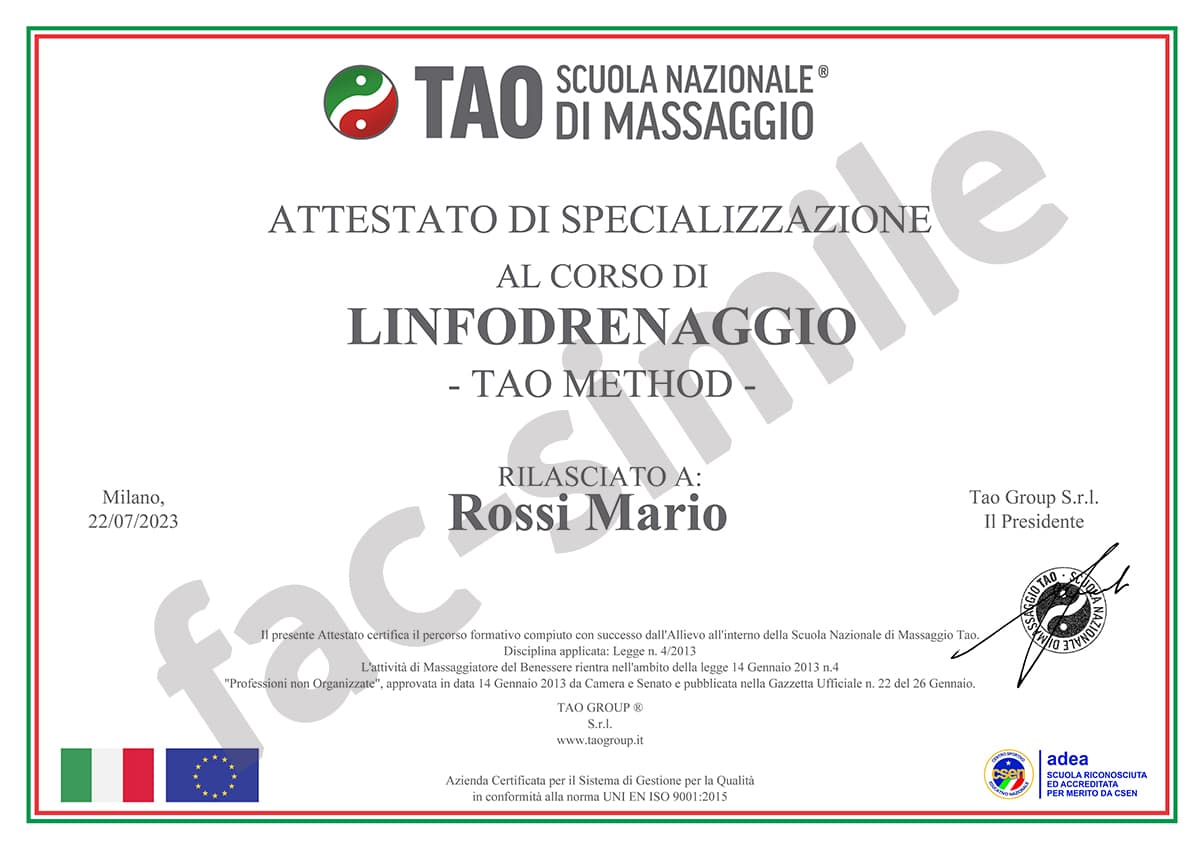 Attestato Corso Massaggio Linfodrenante Vodder