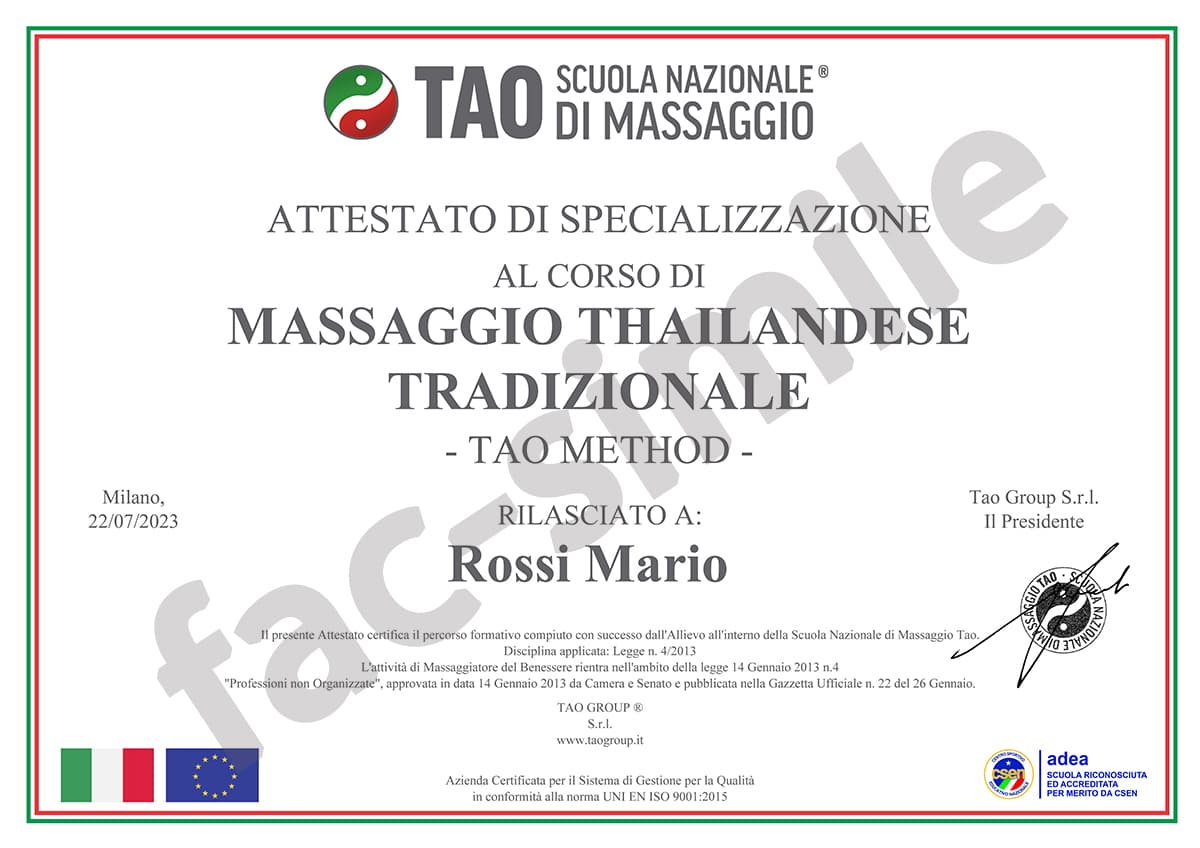 Attestato Corso Massaggio Thailandese