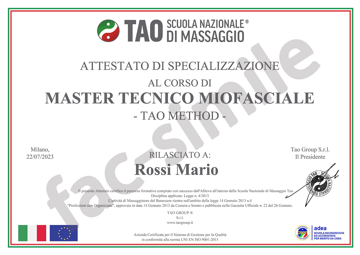 Attestato Corso Master Massaggio Miofasciale