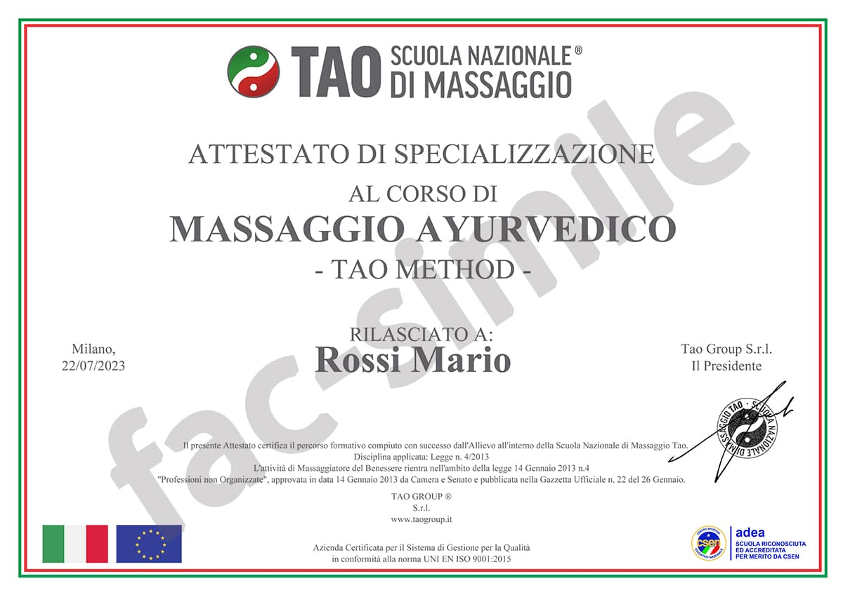 Attestato Corso Massaggio Ayurveda