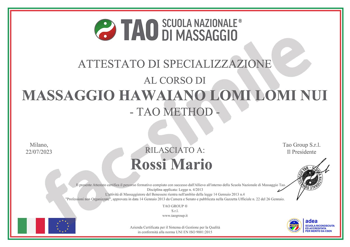 Attestato Corso Massaggio Hawaiano