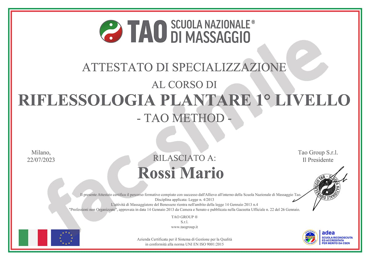 Attestato Corso Riflessologia Plantare
